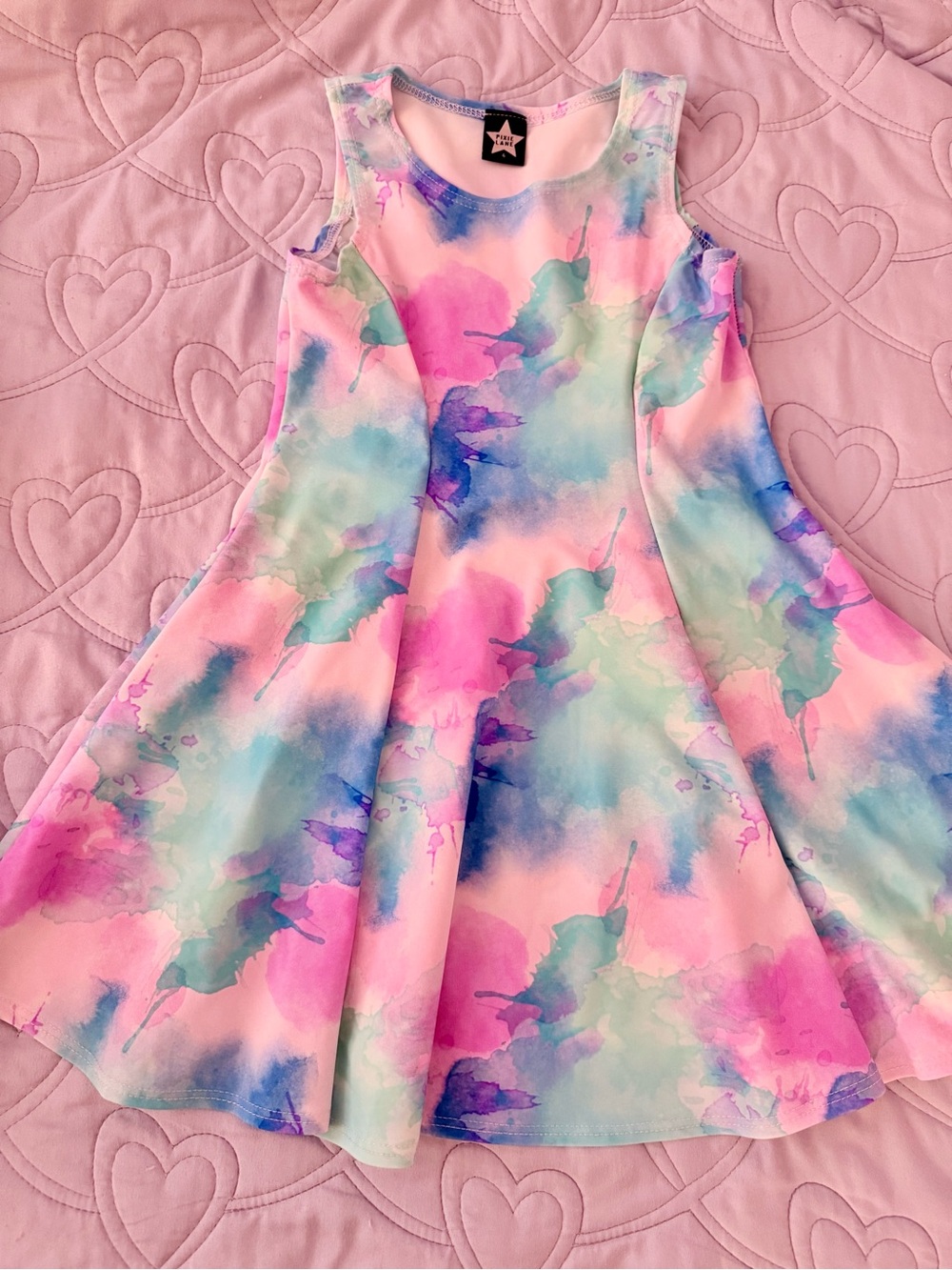 PixieLane Girls Sleeveless Watercolor Fit & Flare Dress - Pink Multi